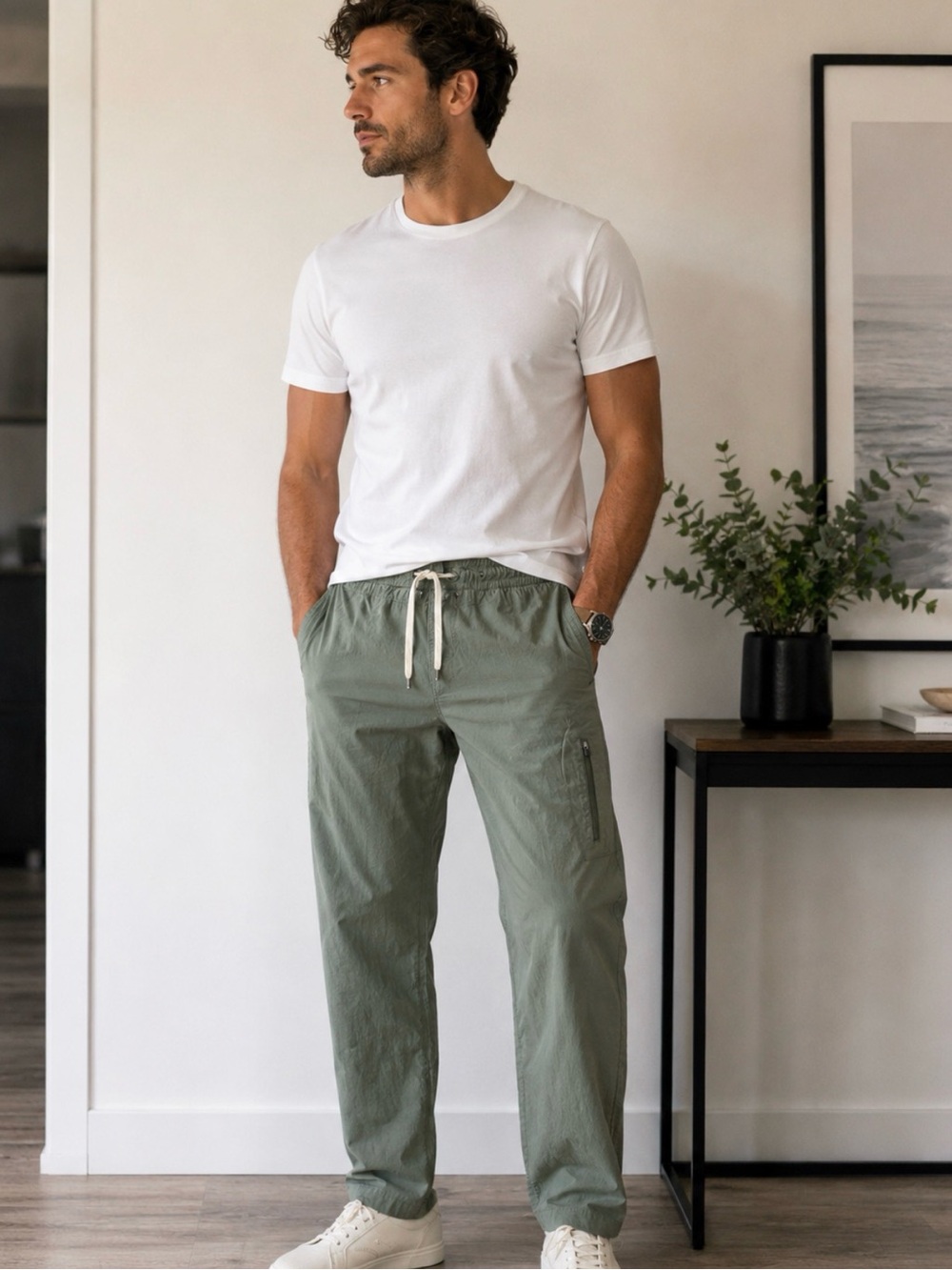 VUORI rips top ,Casual Drawstring Pants in Sage Green